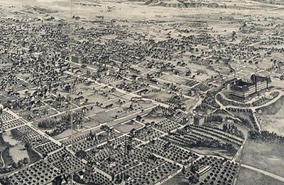 A black and white aerial view of a city, perfect for research purposes.