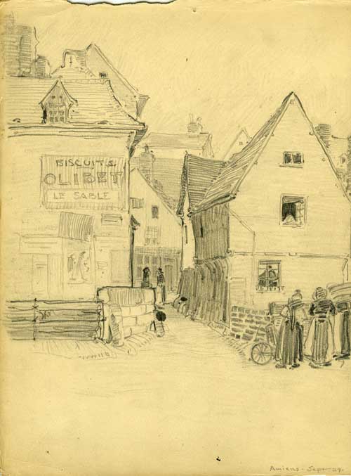 E.A. Batchelder, sketch of a city street in Amiens, France, September 29, 1905. Batchelder Family Papers (BFP.1.64)