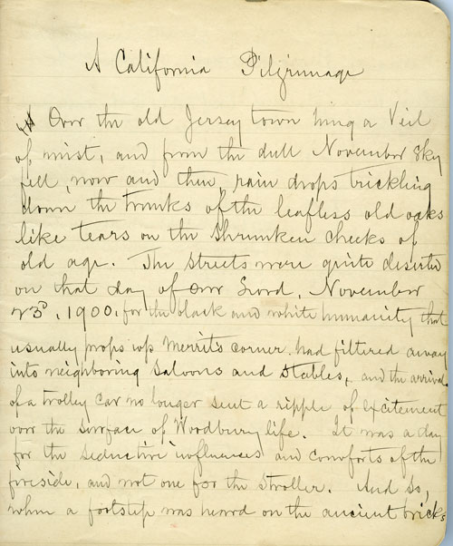 The first page of “A California Pilgrimage” (George G. (Gill) Green Special Collection)