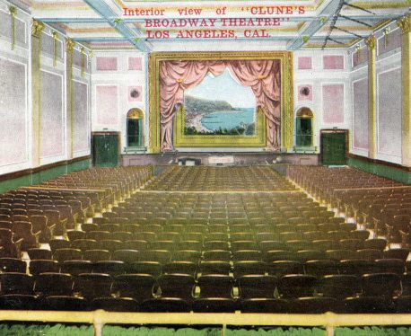 Interior of Clune's Broadway Theatre. Postcard accessed at Flickr