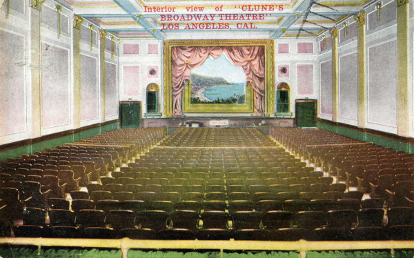 Interior of Clune's Broadway Theatre. Postcard accessed at Flickr