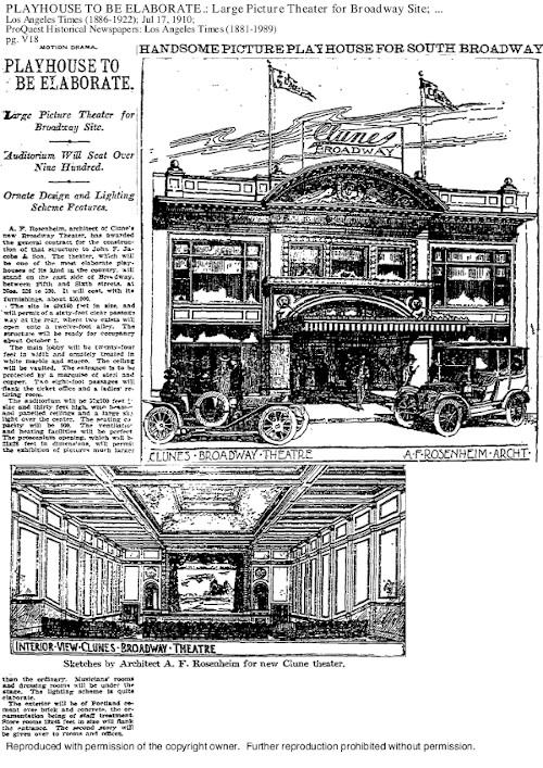 "Playhouse to be Elaborate," 17 July 1910, Los Angeles Sunday Times, Part V, p. 8. ProQuest Historical Newspapers.