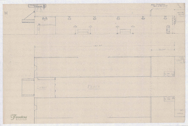 Marquee, Foyer, and Lobby. Upper portion shows side elevation. The lower portion represents the overhead perspective. (Fényes Collection, FCP.17.3)