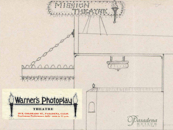 Warner's Photoplay letterhead featuring the Warner torch. The torch is also represented on the Mission Theater marquee drawing. (Fényes Collection, FCP.17.3)