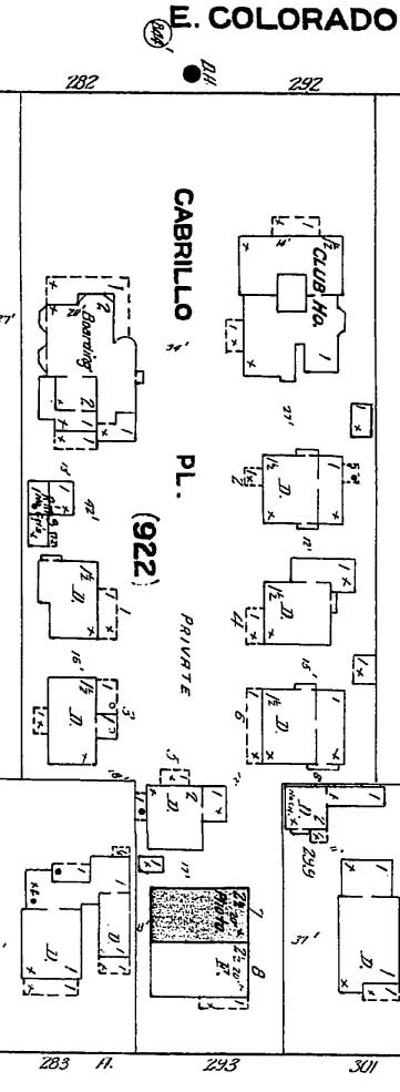 Sanborn Fire Insurance Map, 1910, portion of Sheet 161. Accessed through Pasadena Public Library's online database.