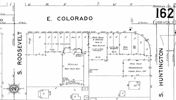 Portion of Sanborn Map, Pasadena, 1930, vol. 1, sheet162. Accessed through Pasadena Public Library Online Database.