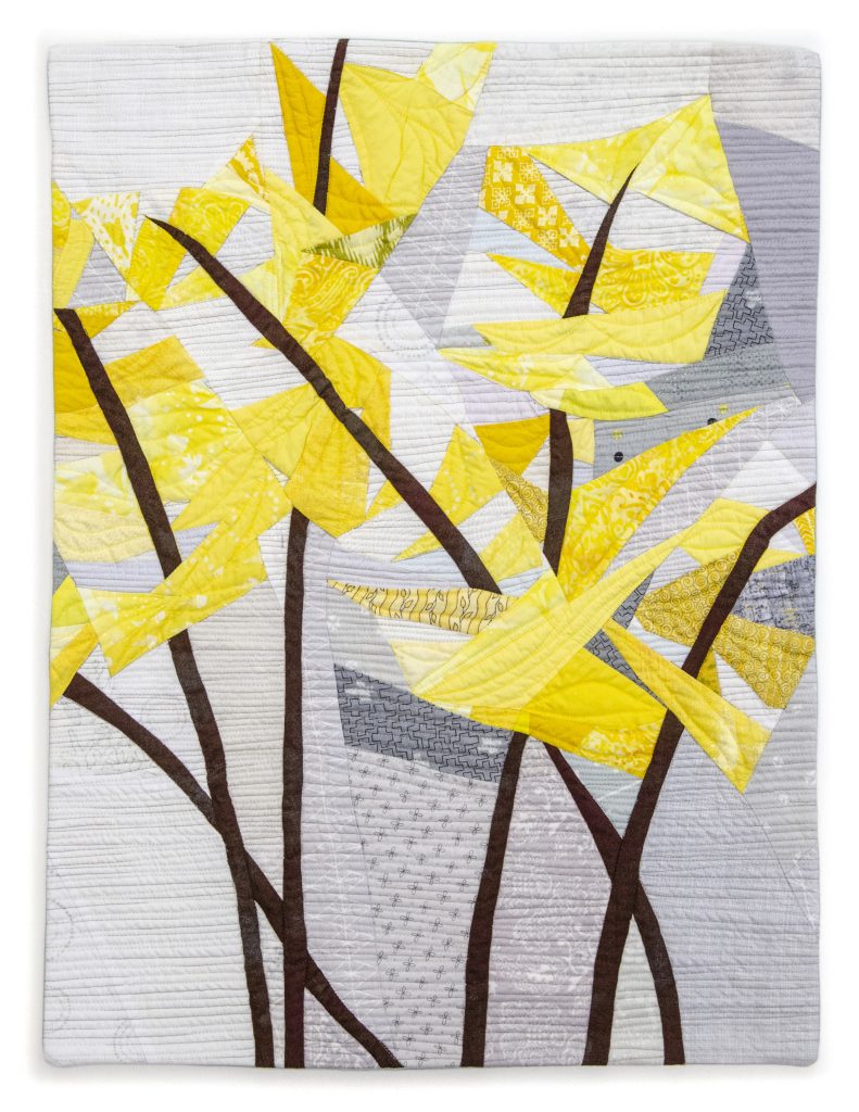 Quilt art of Spring Forsythia in the Snow