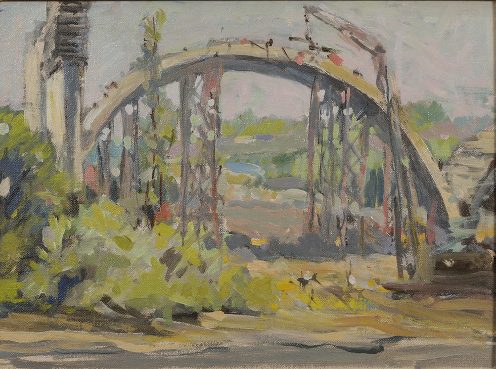 La Loma Bridge Under Construction, circa 1914, Ernest A. Batchelder; Oil on canvas; Pasadena Museum of History Collection, 2016.009.001