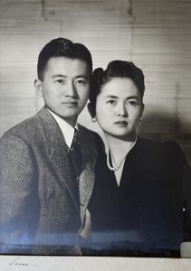 Kenneth (1907-1982) and Katsu Kay Kawagoe (1913-2009) Nishimoto, parents of Diane. Photo signed by Sueo Serisawa, a friend of Nishimoto family and well- known Japanese American artist, 1930s. (Susie Ling Collection, NisD24; Digital copy only)