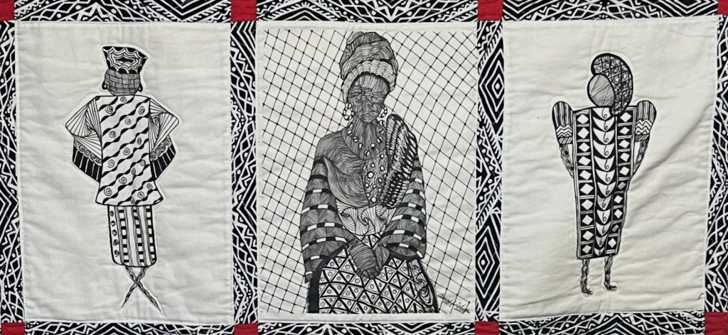 Quilt by artist Annie E. Toliver titled Tangled Women in Fashon